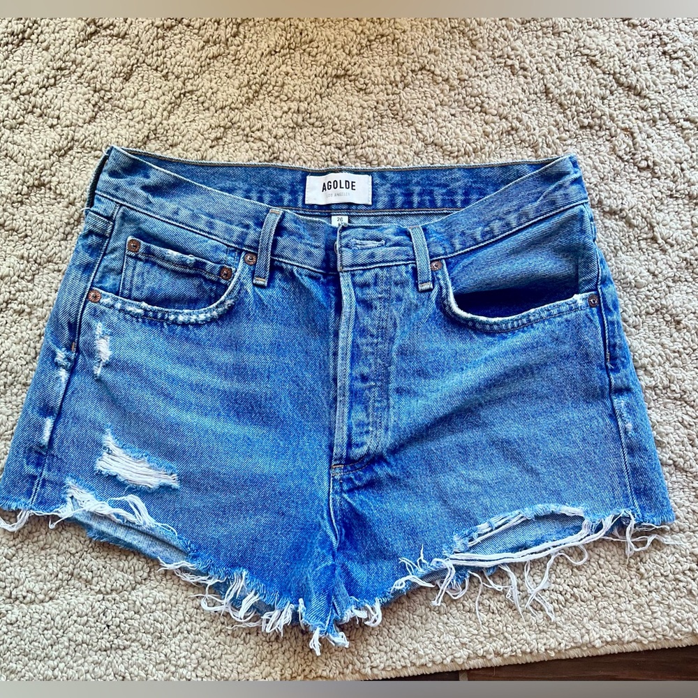 Agolde Blue Jean Shorts High-Waisted Cut-Offs